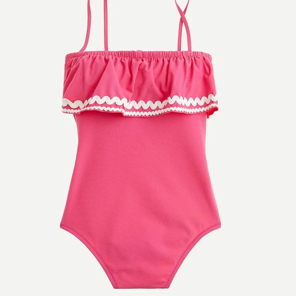J.Crew Ruffle Bandeau One-piece Pink Swimsuit - Picture 3 of 4